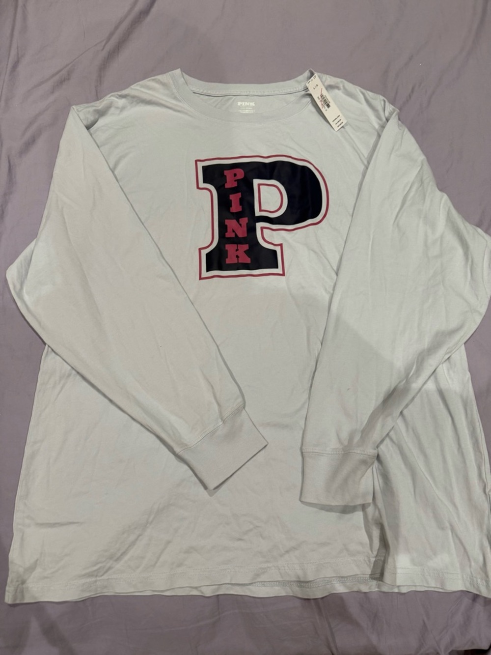 PINK Victoria's Secret White Tee with Pink and Navy letter